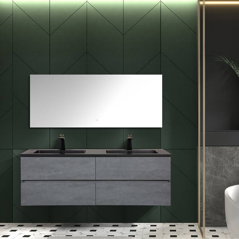 RupheonD 60" Cement Grey Bathroom Vanity with Black Quartz Top - 60 in. Vanity