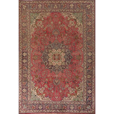 Tabriz Persian Vintage Area Rug Hand-Knotted Pink Wool Carpet - 6'8"x 9'7"