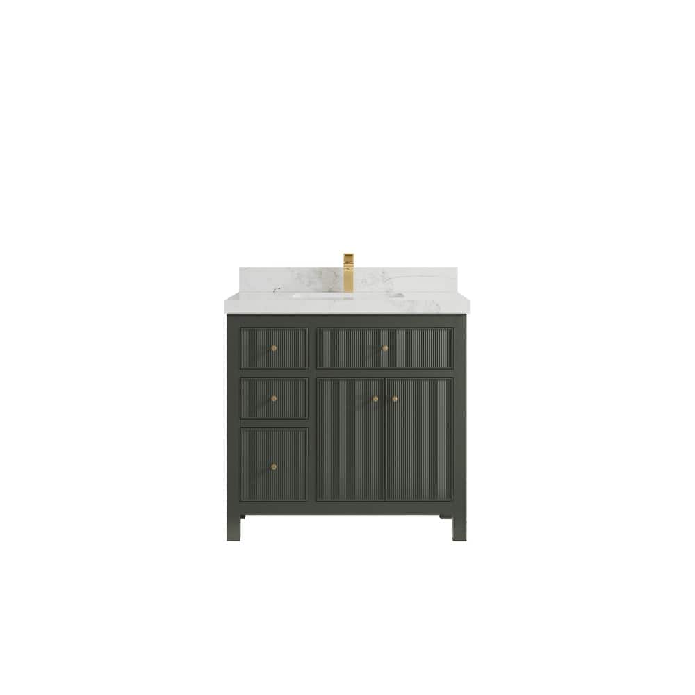 Willow Collections 36 in W x 22 in D Sonoma Center Sink Free Standing Reeded Bathroom Vanity with Countertop