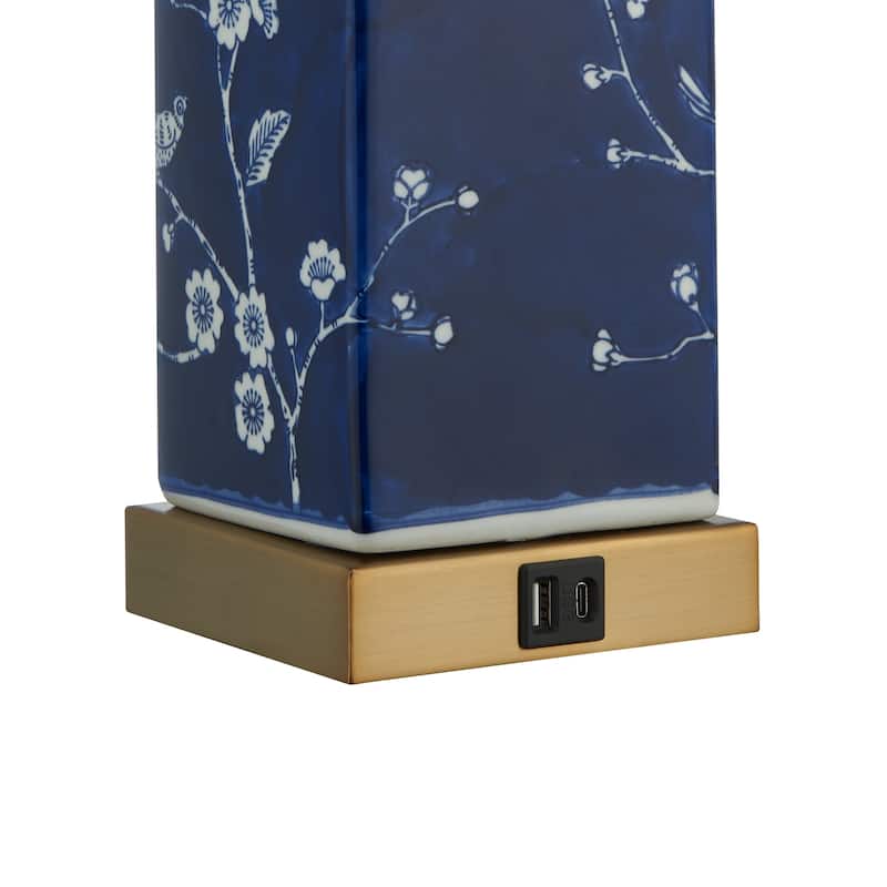 24-inch Blue/ White Dimmable Table Lamp with USB Port (Set of 2) - 24 inches
