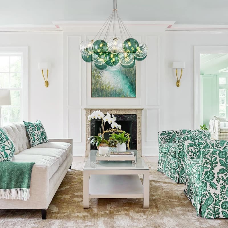 Stylish 16-Light Blue Tone Cluster Glass Bubble Chandelier