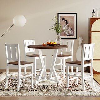 Brown Rustic Farmhouse 5-Piece Counter Height Dining Table Set - Bed ...