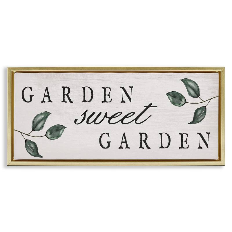Stupell Sweet Garden Sign Framed Floater Canvas Wall Art Design By Lil' Rue - 31 x 14 - Gold