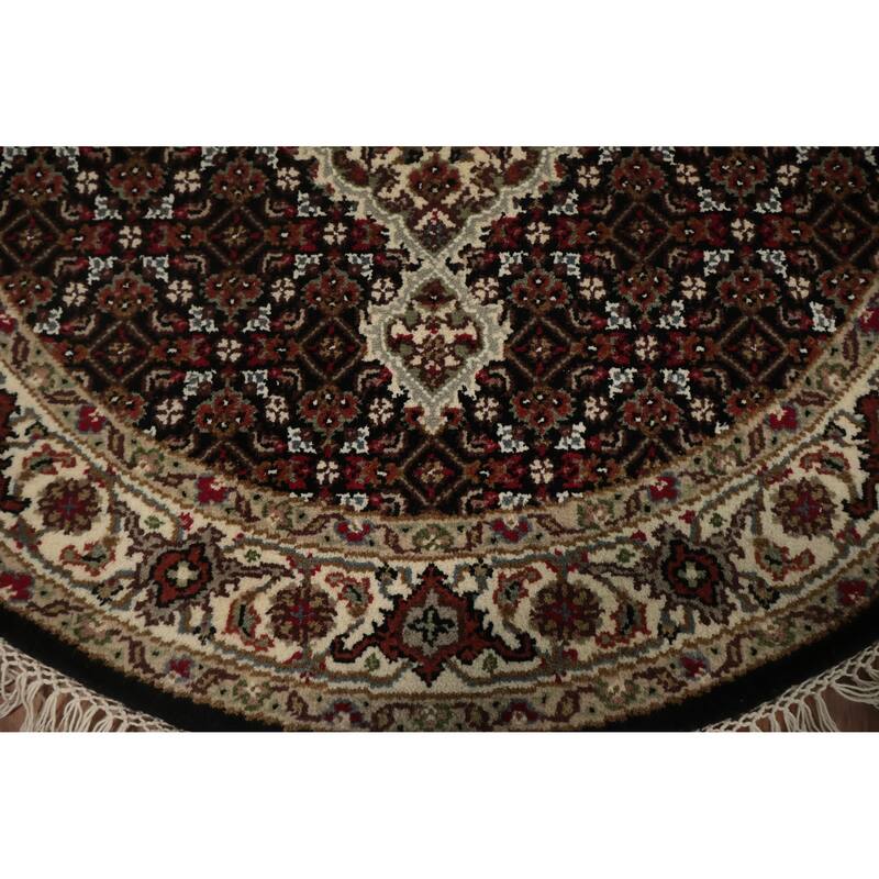 Hand Knotted Oriental 100% Wool Carpet Traditional Floral Black Agra Area Rug - 3' 5'' X 3' 5''