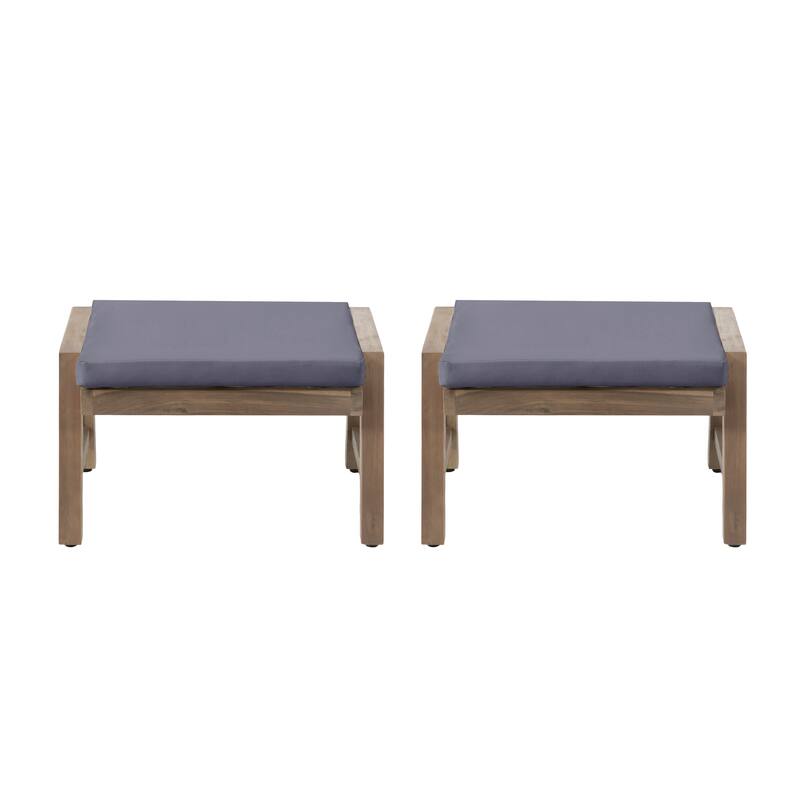 Temecula Acacia Wood Outdoor Ottomans with Cushion (Set of 2) by Christopher Knight Home