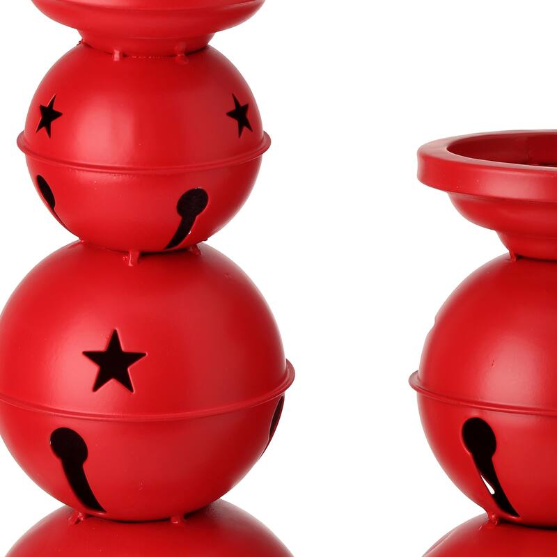 10-12.5" Metal Jingle Bells Candle Holder Set of 2