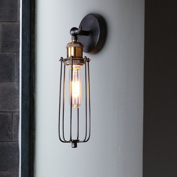 CurveCurio Adjustable Black Caged Edison Antique Wall Light Industrial Style Wall Light Farmhouse Fixture Black Wall Sconces
