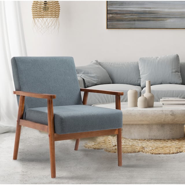 Midcentury Modern Solid Wood Armchair - Bluish Grey