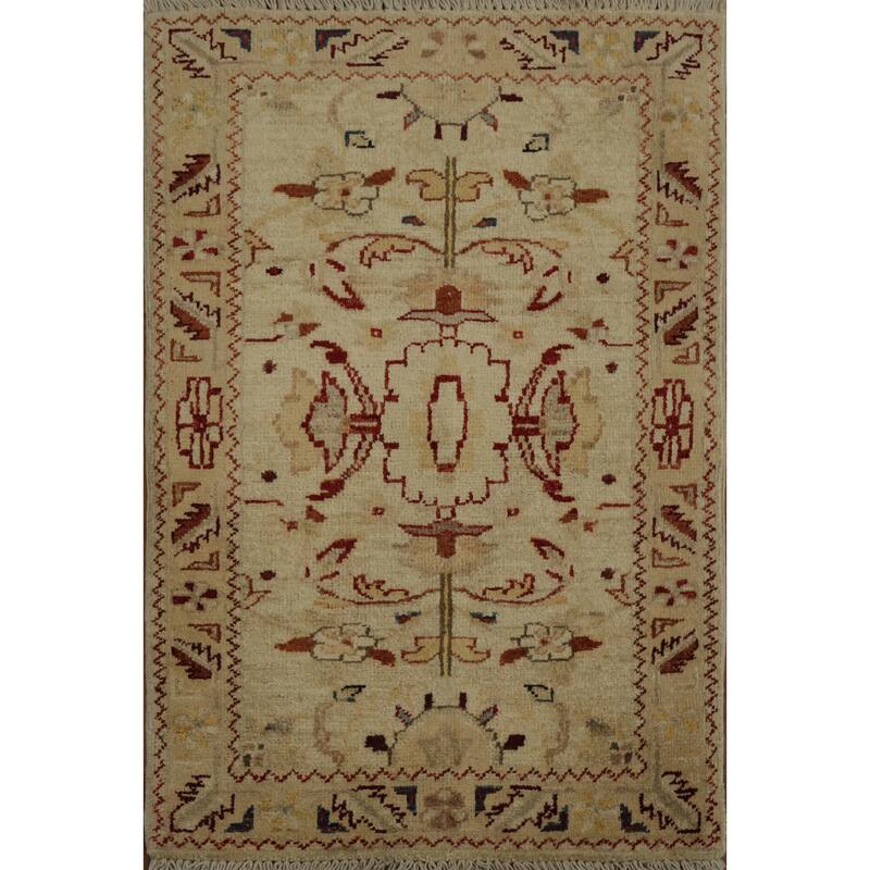 Hand Knotted Oriental 100% Wool Carpet Traditional Floral Beige & Ivories Chobi-Peshawar Area Rug - 3' 0'' X 2' 0''