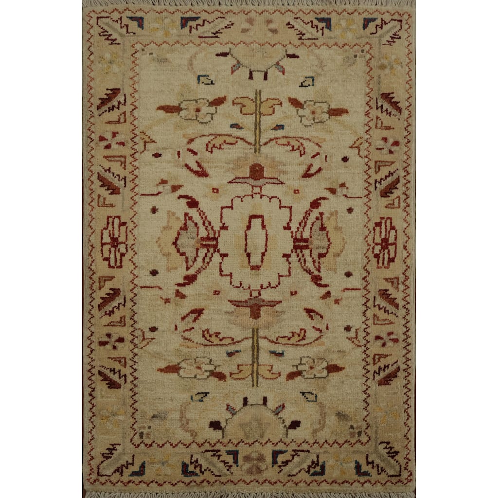 Hand Knotted Oriental 100% Wool Carpet Traditional Floral Beige & Ivories Chobi-Peshawar Area Rug - 3' 0'' X 2' 0''