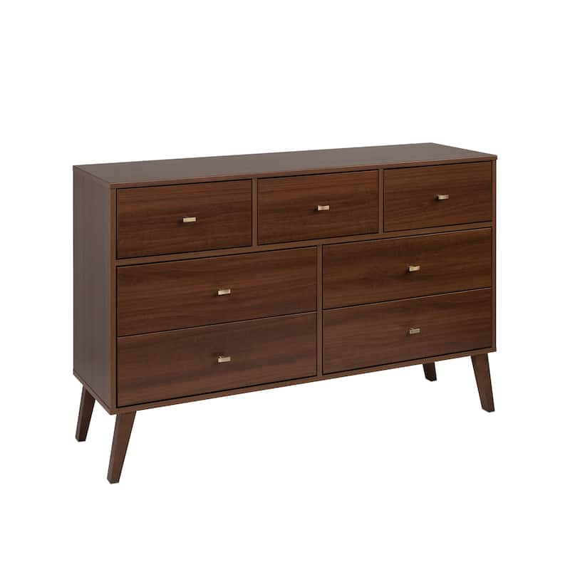 Prepac Milo Mid-Century Modern 7 Drawer Double Dresser for Bedroom, Chest of Drawers, Contemporary Bedroom Furniture