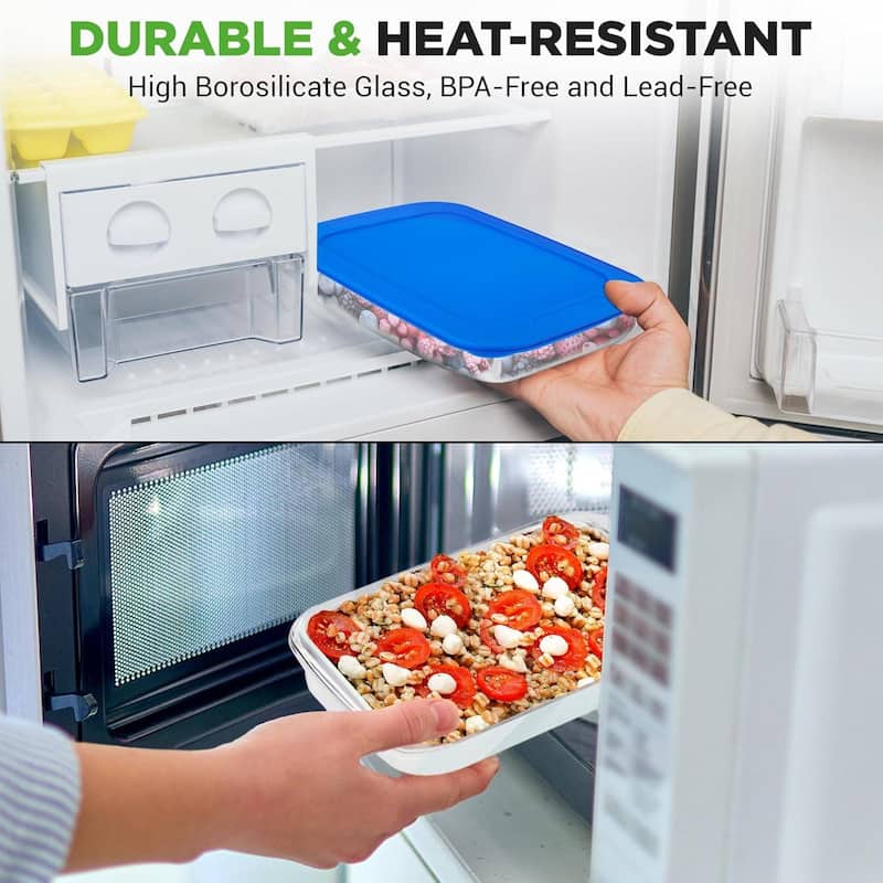 4-Piece Rectangular Glass Bakeware Set with Blue BPA-Free Lids and Oven Freezer Safe - 9.49'' W x 15.67'' L x 2.24'' H