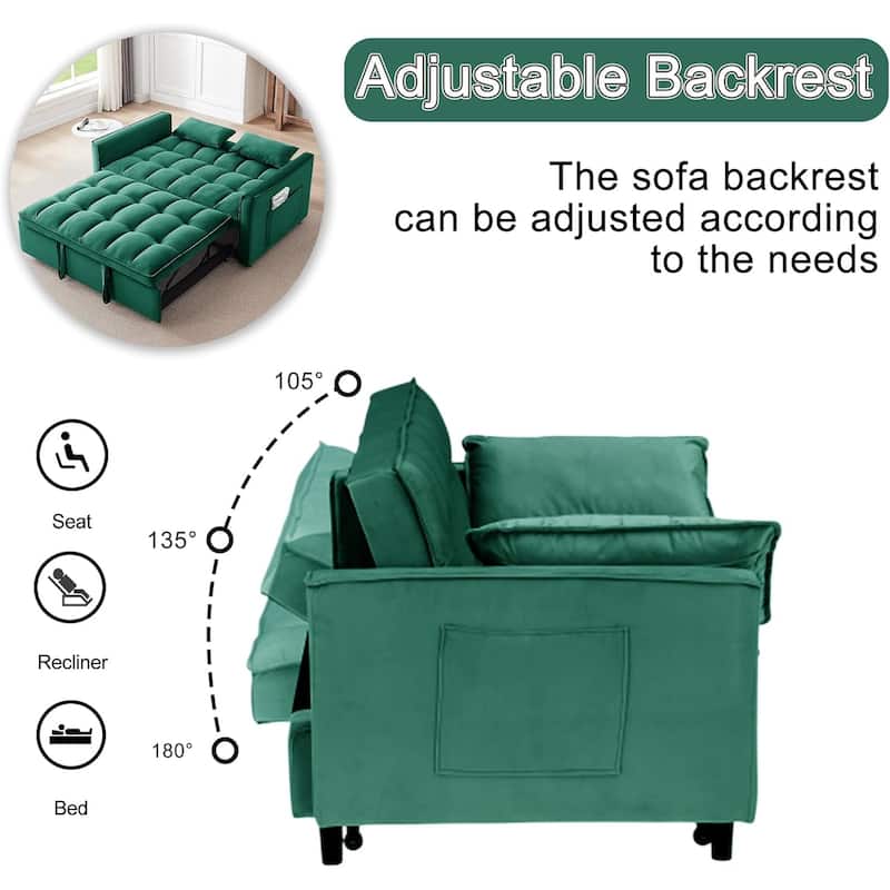 3 in 1 Convertible Sleeper Sofa Bed, Futon Couches for Living Room with Side Pocket, Adjustable Backrest