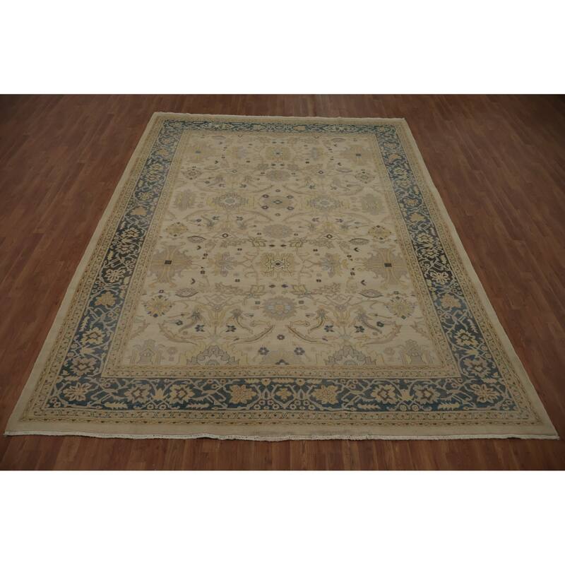 Hand Knotted Oriental 100% Wool Carpet Traditional All-Over Beige & Ivories Ziegler Area Rug - 11' 8'' X 8' 9''
