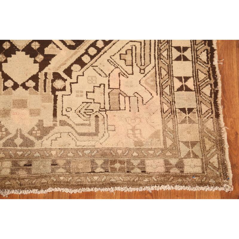 Hand Knotted Oriental 100% Wool Carpet Traditional Tribal Brown Hamedan Runner Rug - 9' 8'' X 4' 0''