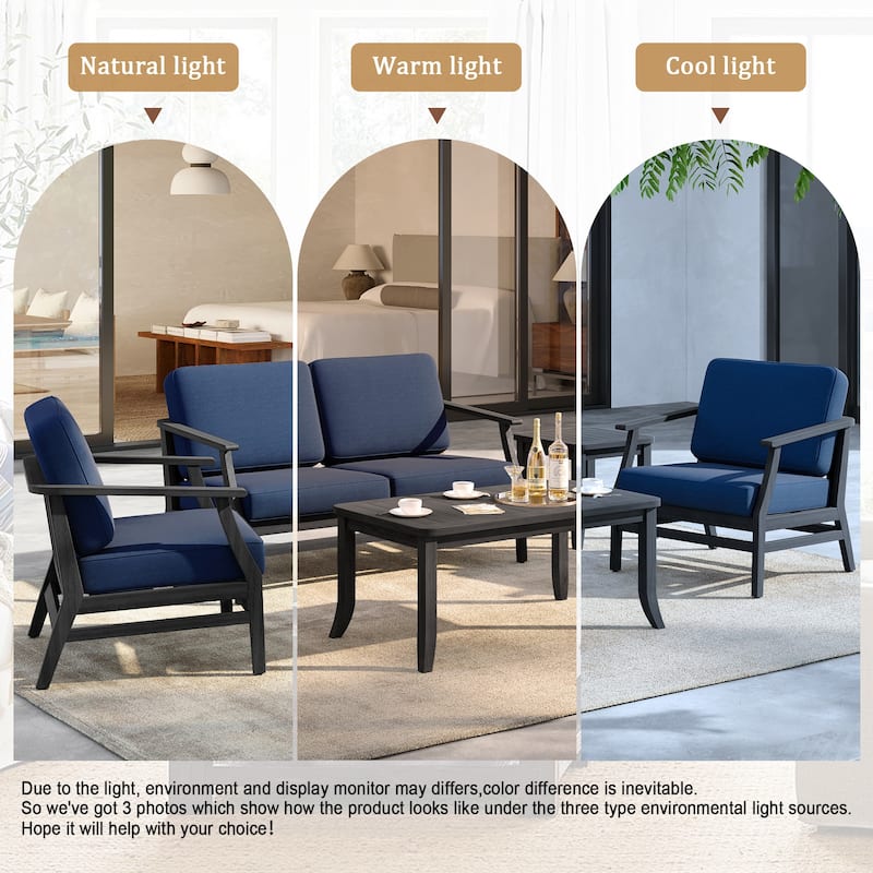 5-Piece Outdoor Teak Wood Patio Conversation Set with Cushions