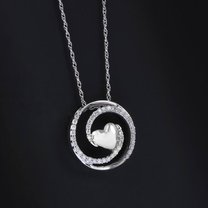 1/8ct TDW Diamond Swirl Heart Pendant in Silver for Women - White