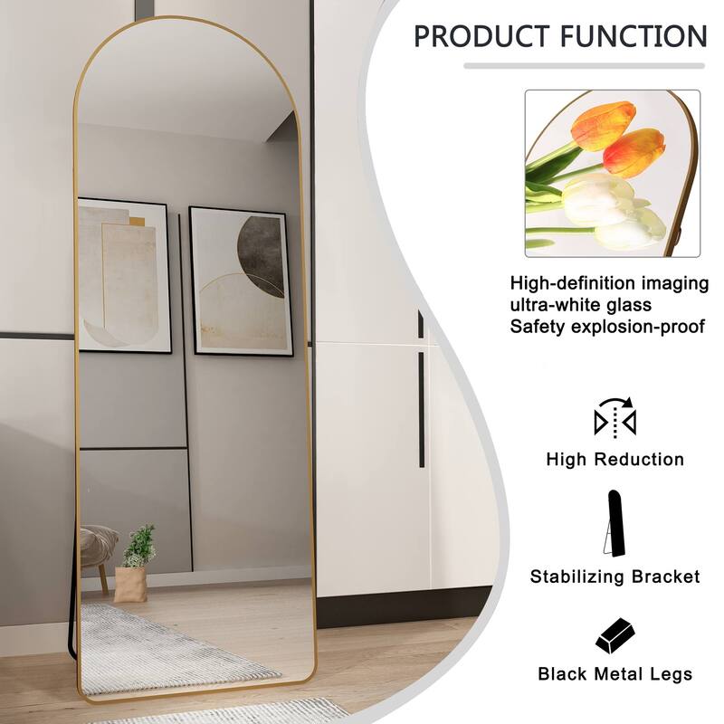 64.9" * 23.2" Aluminum Alloy Metal Frame Arched Wall Mirror, Bathroom Makeup Mirror, Bedroom Porch, Clothing Store