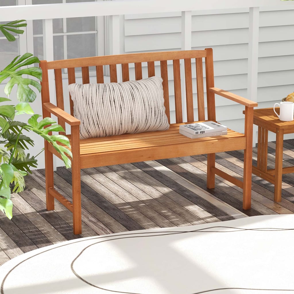2-Person Outdoor Garden Yard Porch Wood Bench w/ Backrest Armrests