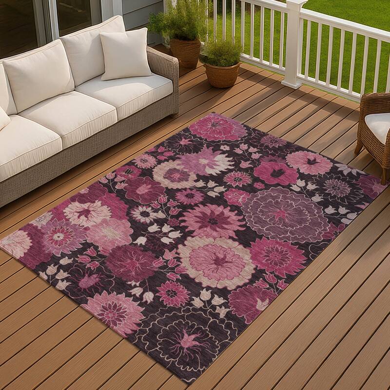 Machine Washable Indoor/ Outdoor Modern Floral Chantille Rug - Blush - 10' x 14'