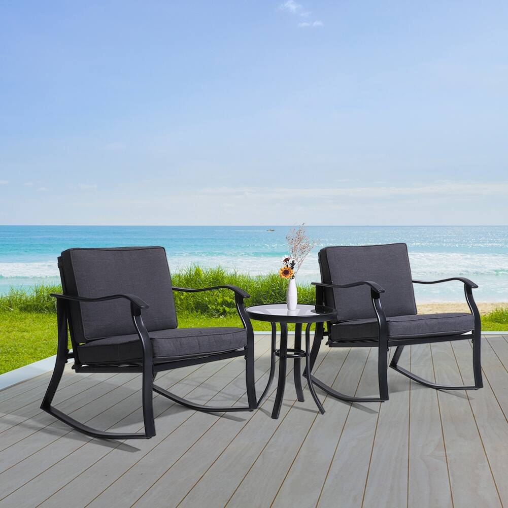 3pcs Patio Bistro Set Conversation Set 2 Rocking Chairs & Coffee Table - See the details