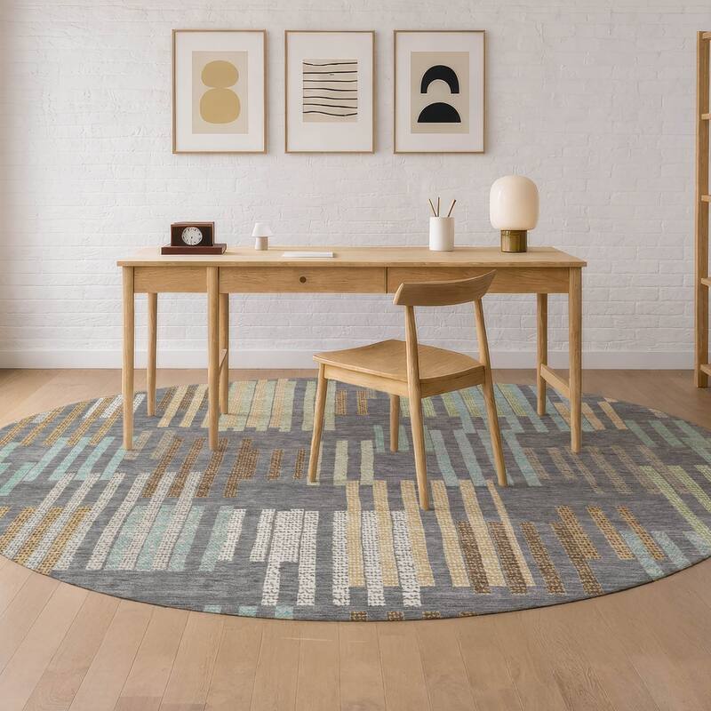 Machine Washable Indoor/ Outdoor Modern Pines Chantille Rug