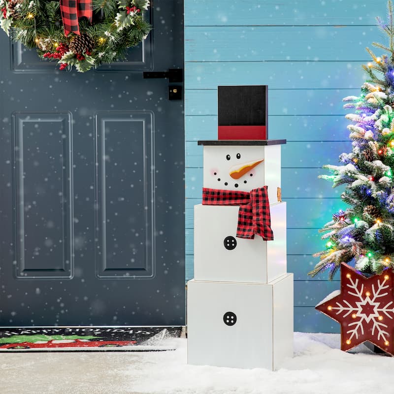 Glitzhome 36"H Wooden Double-Sided Snowman/Scarecrow Porch Decor - Multi-Color