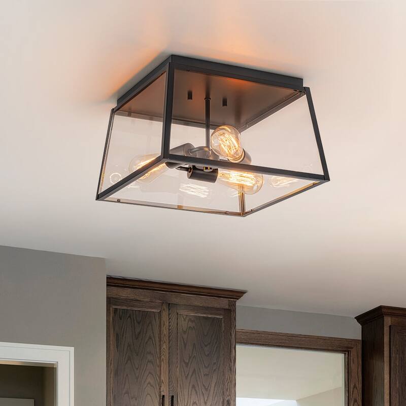 3-Light Modern Farmhouse Square Cage Flush Mount Light 14.6 in