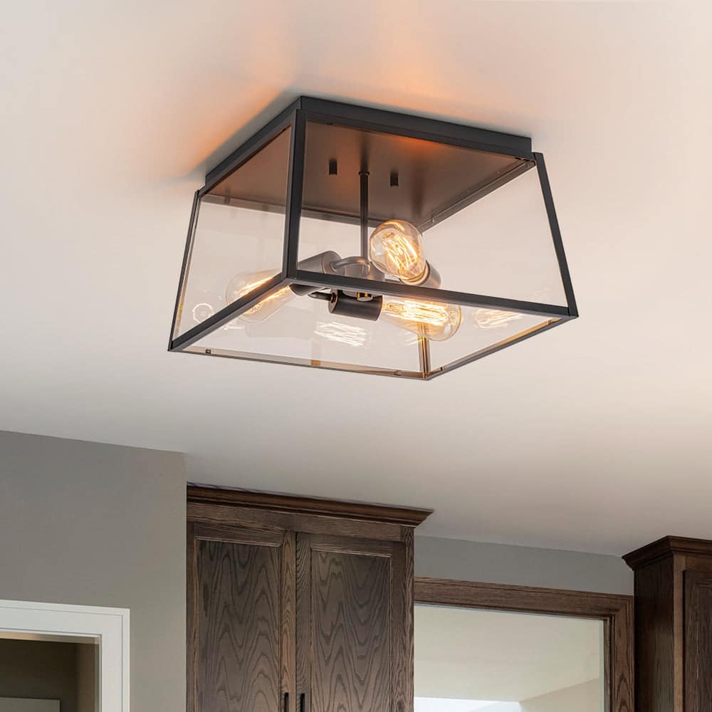 3-Light Modern Farmhouse Square Cage Flush Mount Light 14.6 in