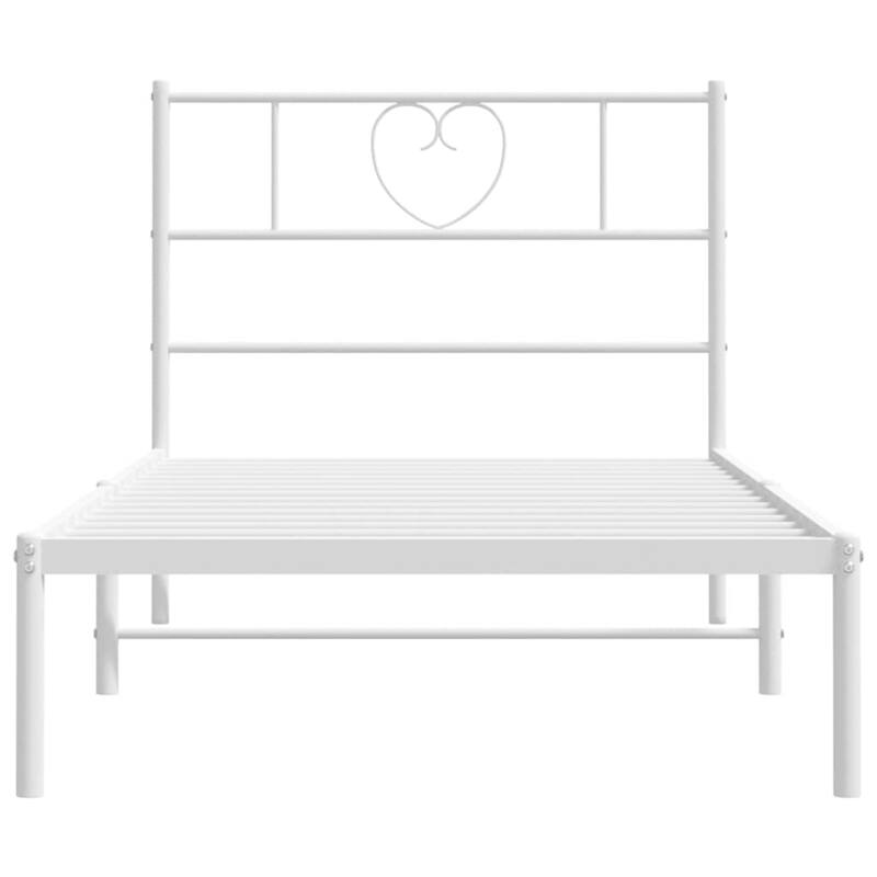 vidaXL Twin XL Metal Bed Frame with Headboard, White, No Mattress - 81.5" x 41.3" x 35.4"