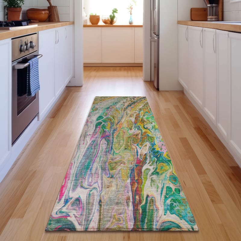 Premium Washable Super Soft Abstact Mayfield Rug - Green - 2' 3" x 7' 6" - Runner