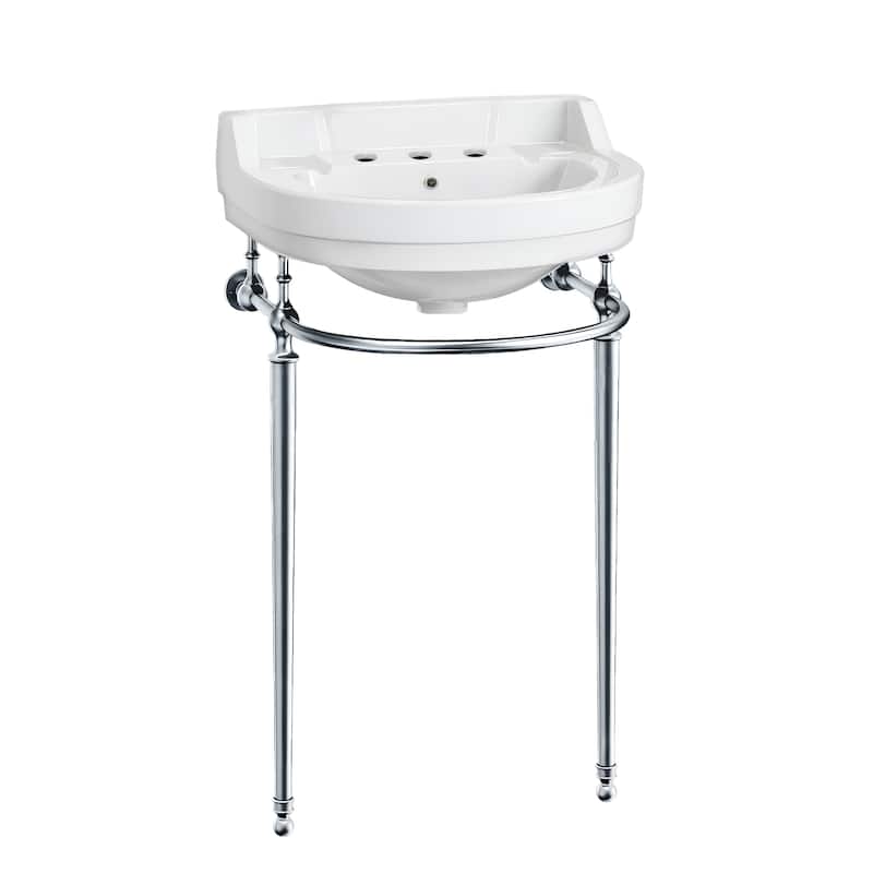 Whitehaus Console Sink With Semi-Circular Bowl, Metal Leg Supports and Front Towel Bar. - Clear - 3 hole