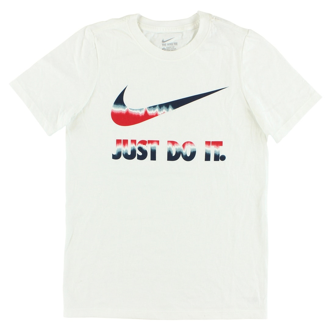 white red and blue nike shirt