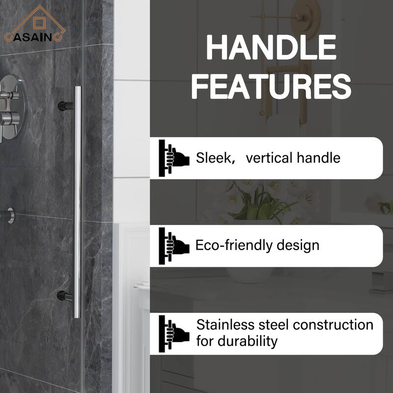 CASAINC 48"/60"W x 76"H Sliding Frameless Shower Door with Clear Glass