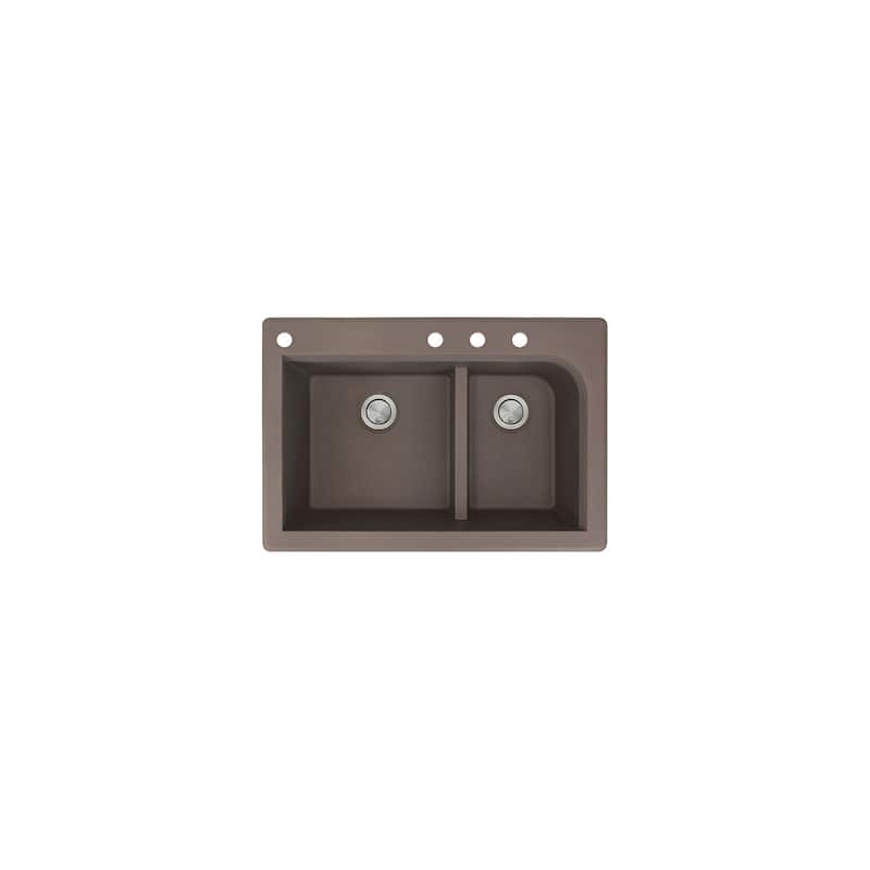 Transolid Radius 33in x 22in silQ Granite Drop-in Double Bowl Kitchen Sink with 1 Pre-Drilled Faucet Hole - 22" x 33" x 9.5"/CADE
