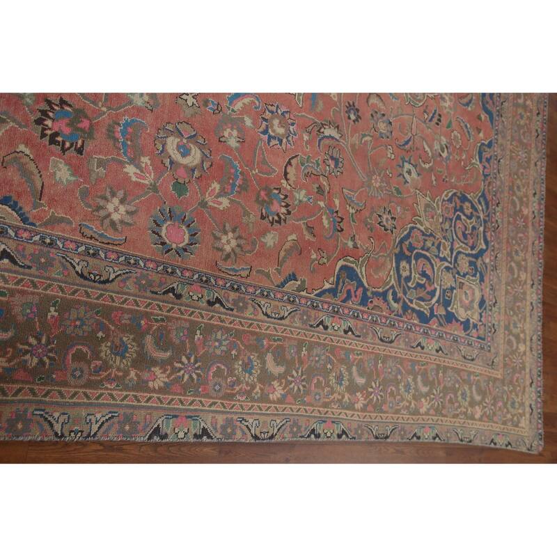 Traditional Mashad Persian Vintage Area Rug Hand-knotted Wool Carpet - 8'10" x 12'7"