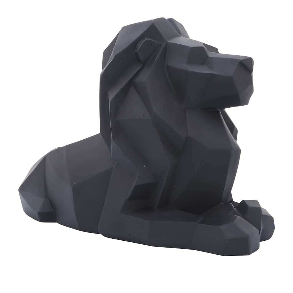 13 Inch Resin Accent Decor with Sitting Lion Design, Black