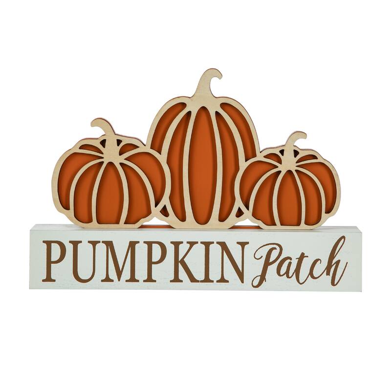 Glitzhome 11.75"L Fall Harvest Wooden "PUMPKIN PATCH" Pumpkins Table Sign