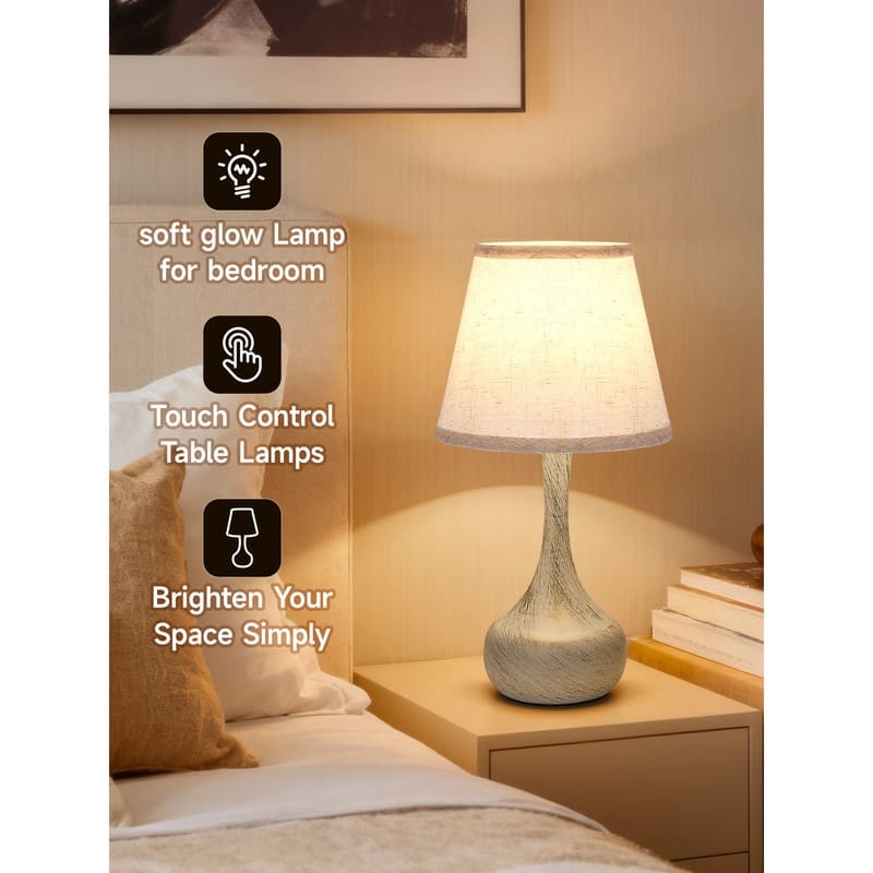 16.54 in.H 3-Way Dimming Touch Control Table Lamp, Bedroom Bedside Lamp (Set of 2) Desk Lamp for Reading, Bedroom