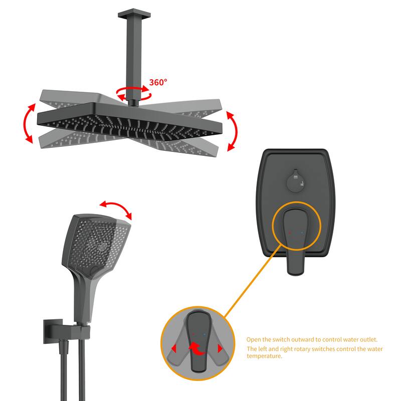 GIVINGTREE Single Handle 3 Spray 14 In.rectangular Ceiling Mounted Shower Faucet With Valve