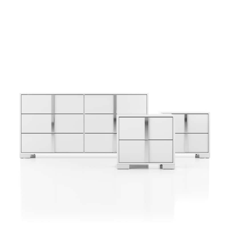 Furniture of America Erina Modern 3-Piece Glossy Dresser and 2 Nightstand Bedroom Set