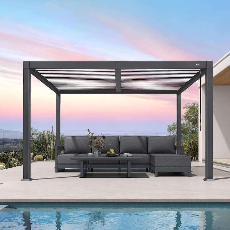 PURPLE LEAF Louvered Pergola Sun Shade Shelter with Adjustable Metal Roof for Patio Hardtop Pergola