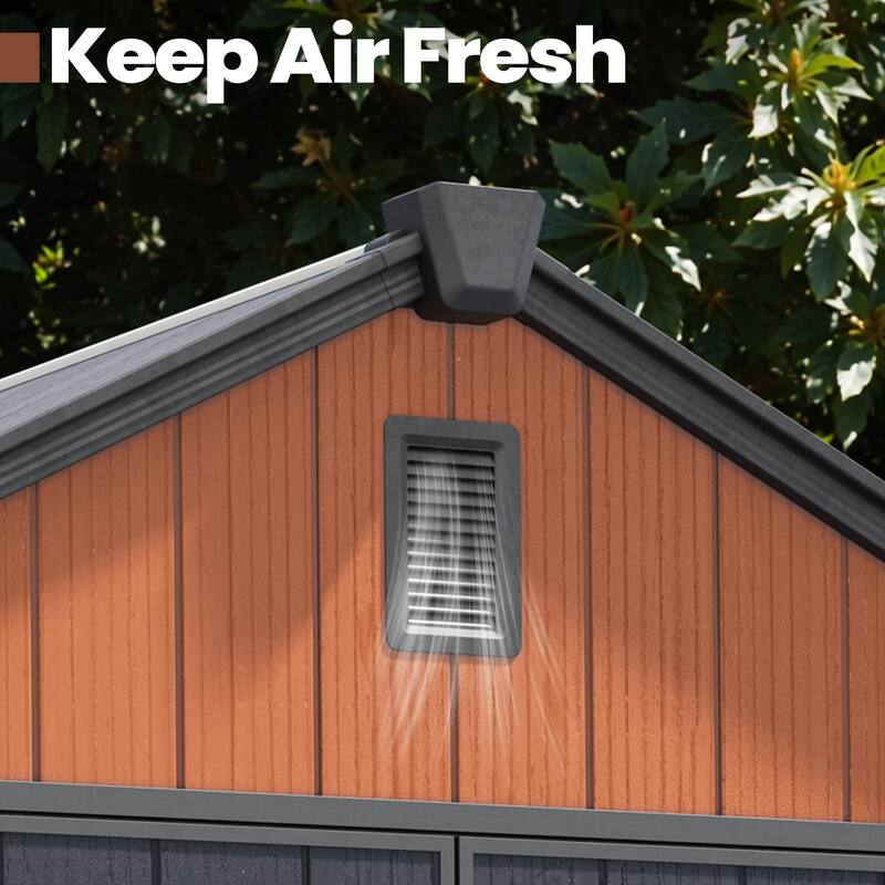 All-Weather Waterproof Lockable Door Resin Outdoor Storage Shed with Window Vent Floor for Patio Furniture and Tools