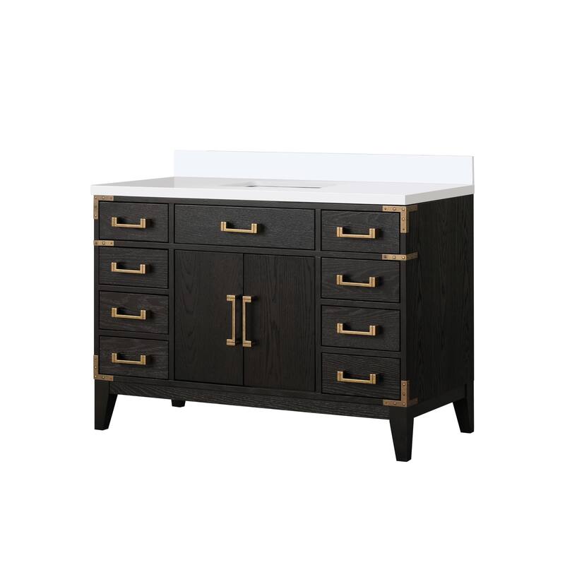 Laurel 48 in W x 22 in D Black Oak Single Bath Vanity and White Quartz Top