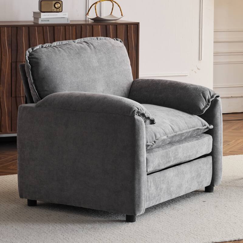Oversized Chenille Bean Bag Chair, High Back Reading Armchair, Comfy Fluffy Sofa Chair with Cushions & Wide Seat