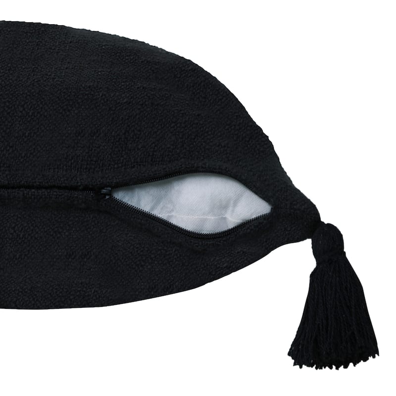 Hand Woven Square Throw Pillow with Tassels - 20" - Black