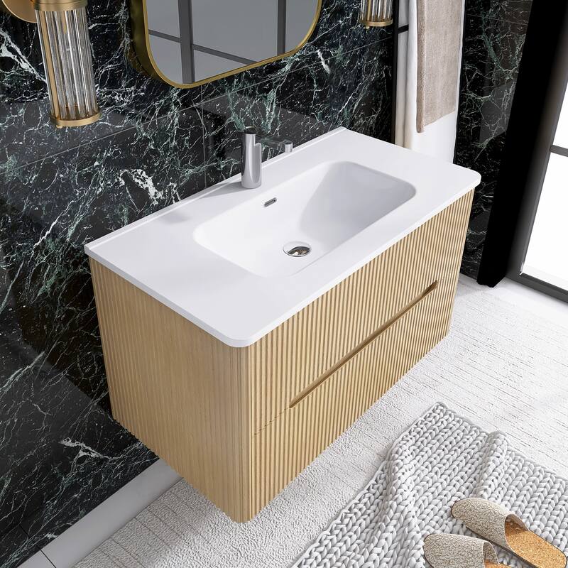 Floating Bathroom Vanity Integrated White Ceramic Sink