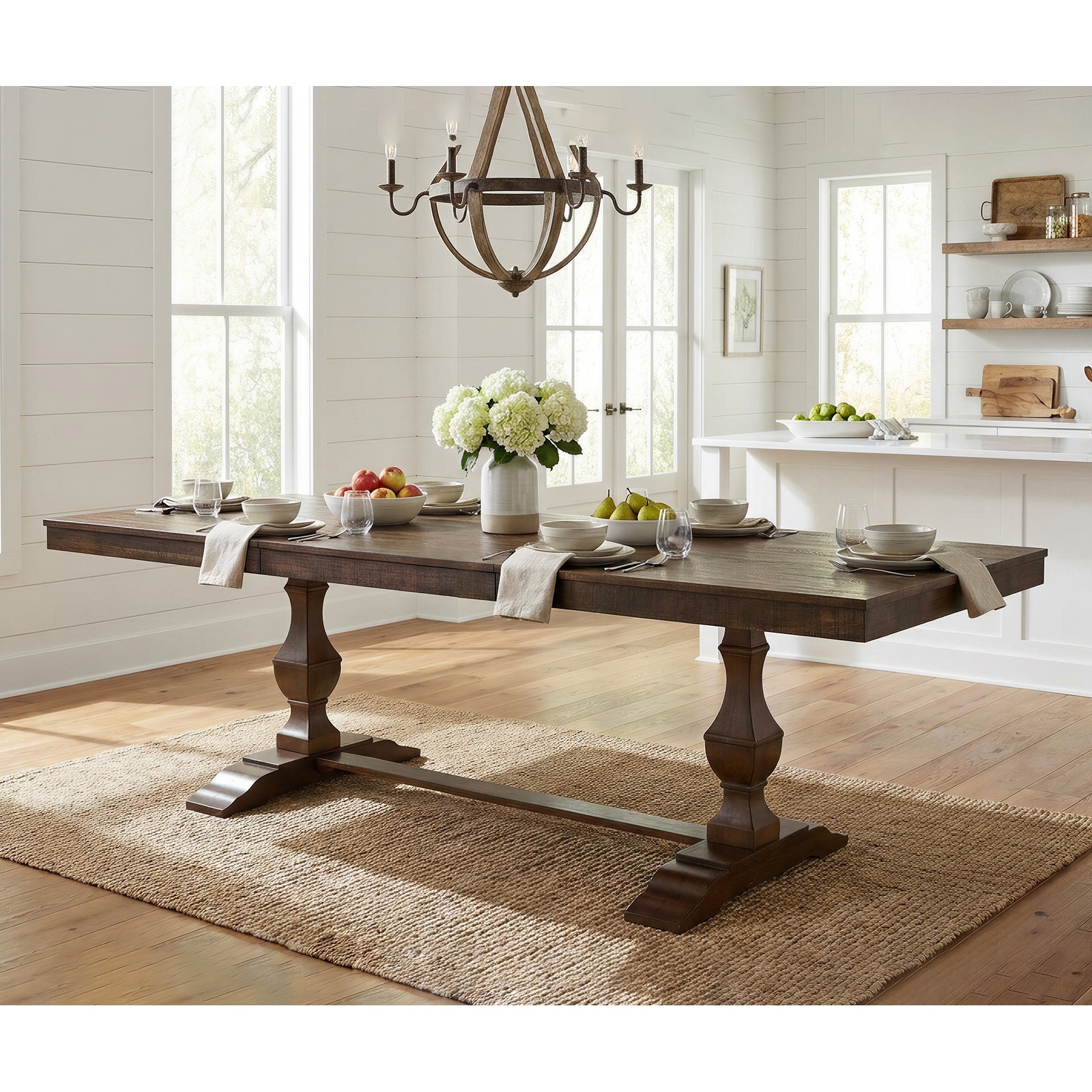 74.8-inch Long Vintage Farmhouse Dining Table for 6-8 People,Sturdy Wooden Frame,Solid Wood Double Pedestal Legs ,Dark Brown