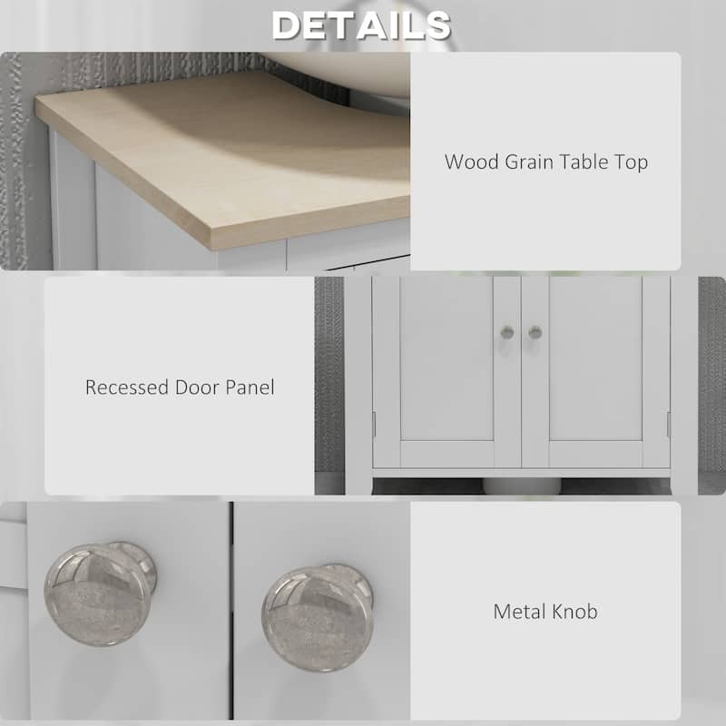 Modern White Bathroom Cabinet with Wood Grain Top and MDF Adjustable Storage Shelves - 23.5" W x 11.75" D x 23.5" H