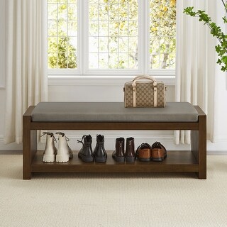 47" Accent Bench with Lower Shelf Shoe Rack, Padded Seating Bench, Bed End Bench with Storage, Removable Cushion